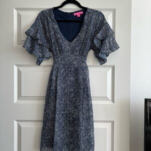 Betsey Johnson Navy Polka Dot Midi Dress